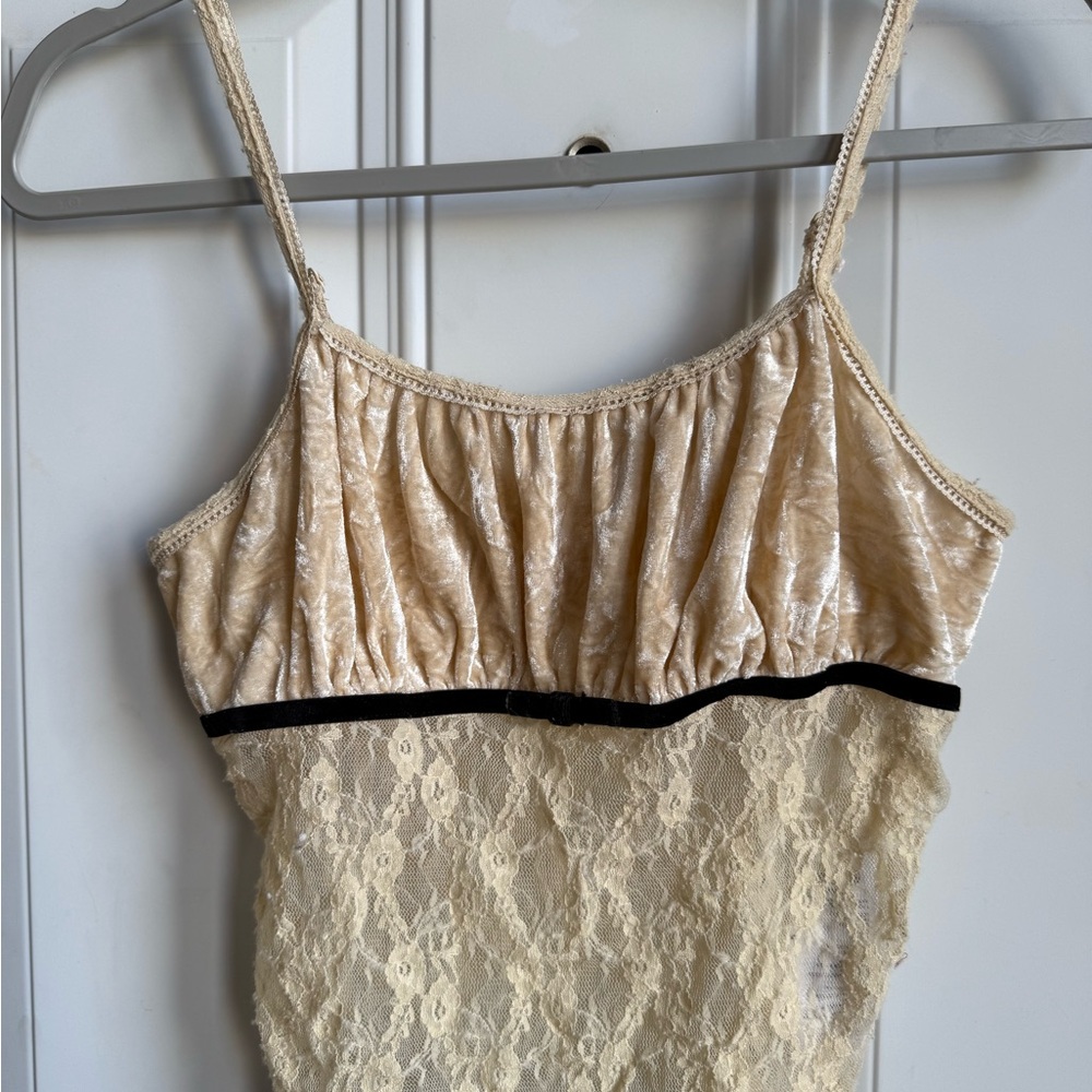 Kimchi Blue Beige Lace Chemise with Black Trim